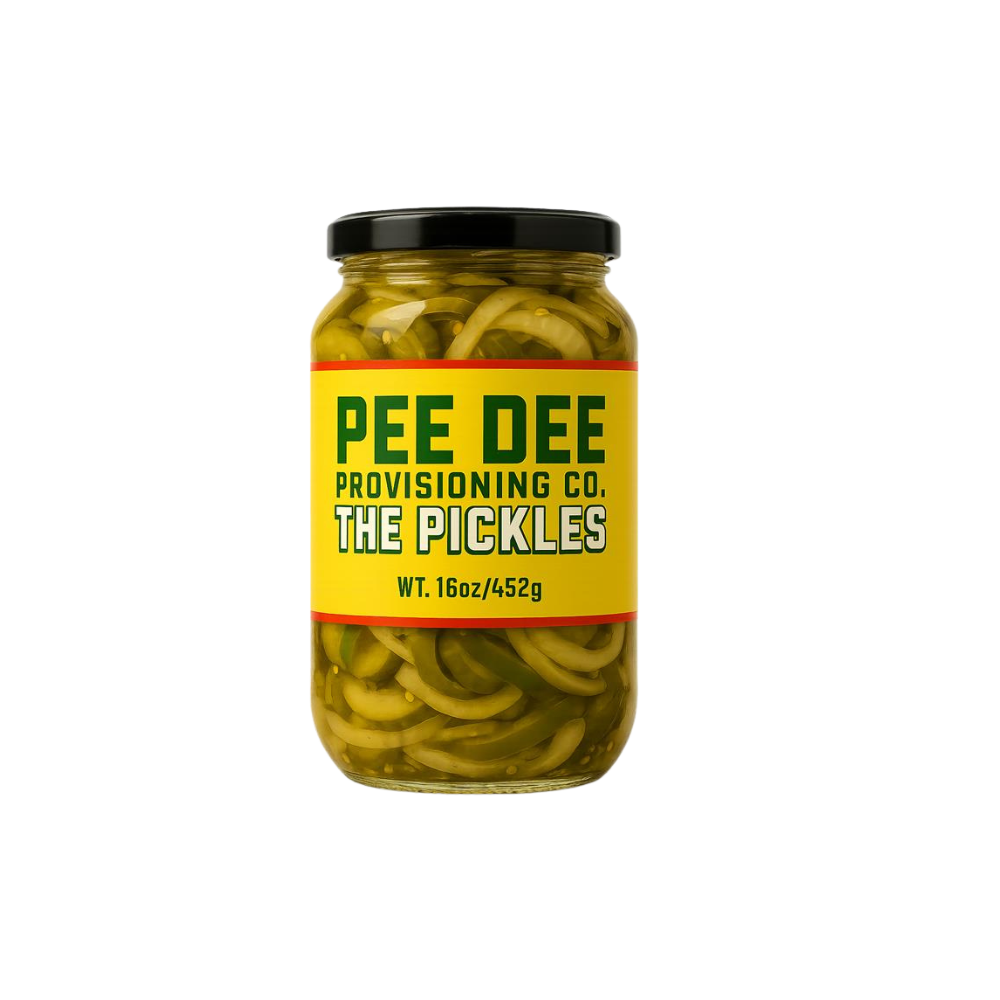 3-pack of premium pickles in 16 oz glass jars featuring cucumbers, onions, and bell peppers.